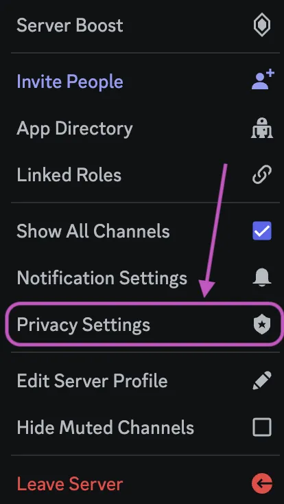 Privacy settings on Discord