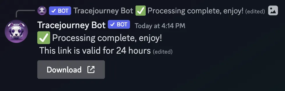 Download zip file after batch processing from Tracejourney