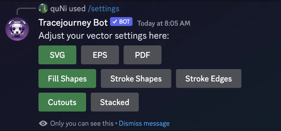 Adjusting vector settings in Tracejourney