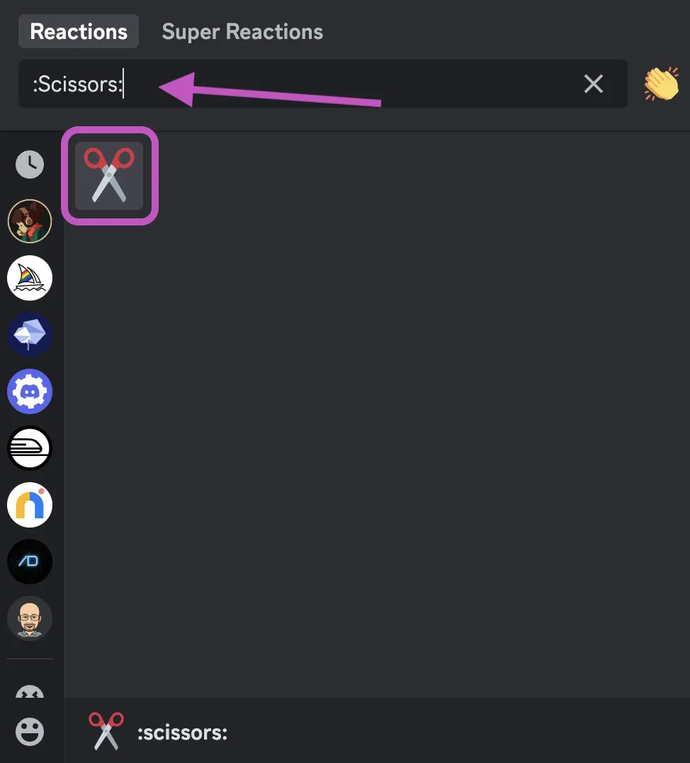 Select Scissors emoji on Discord